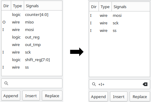 I/O and type information in SST frame with / without filter