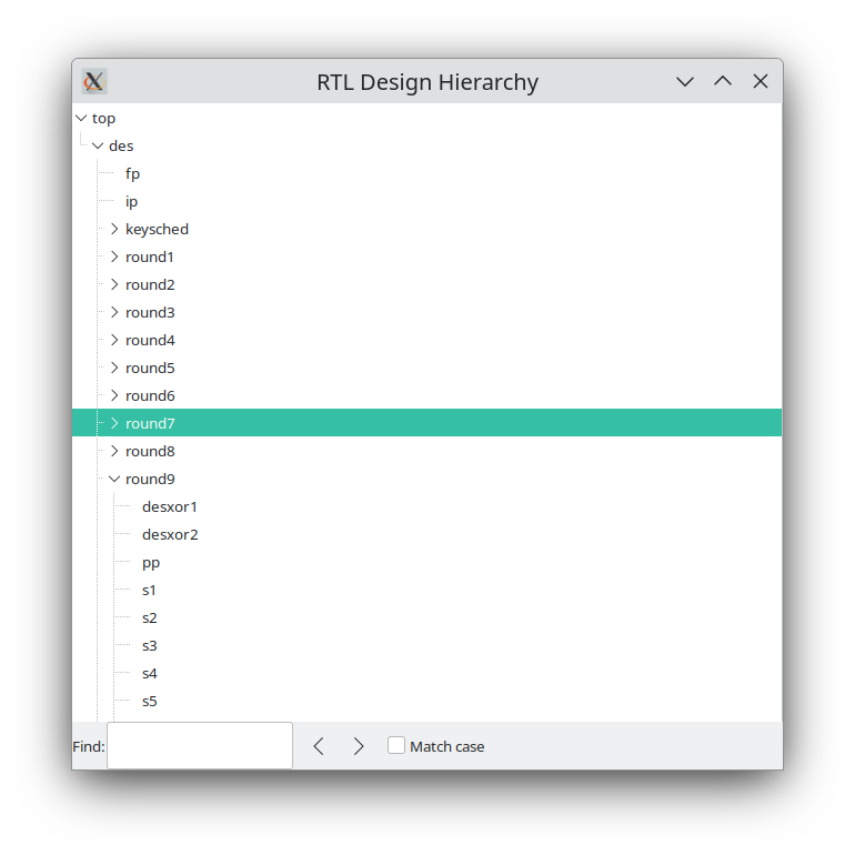 The RTLBrowse RTL Design Hierarchy window