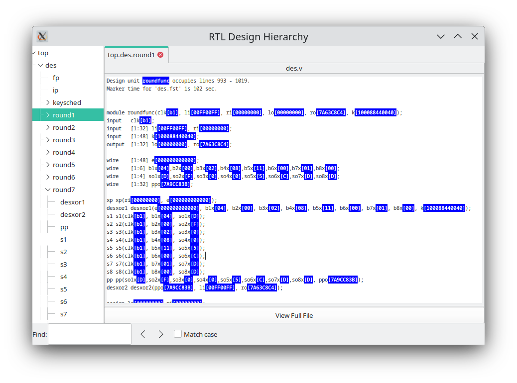 Source code annotated by RTLBrowse